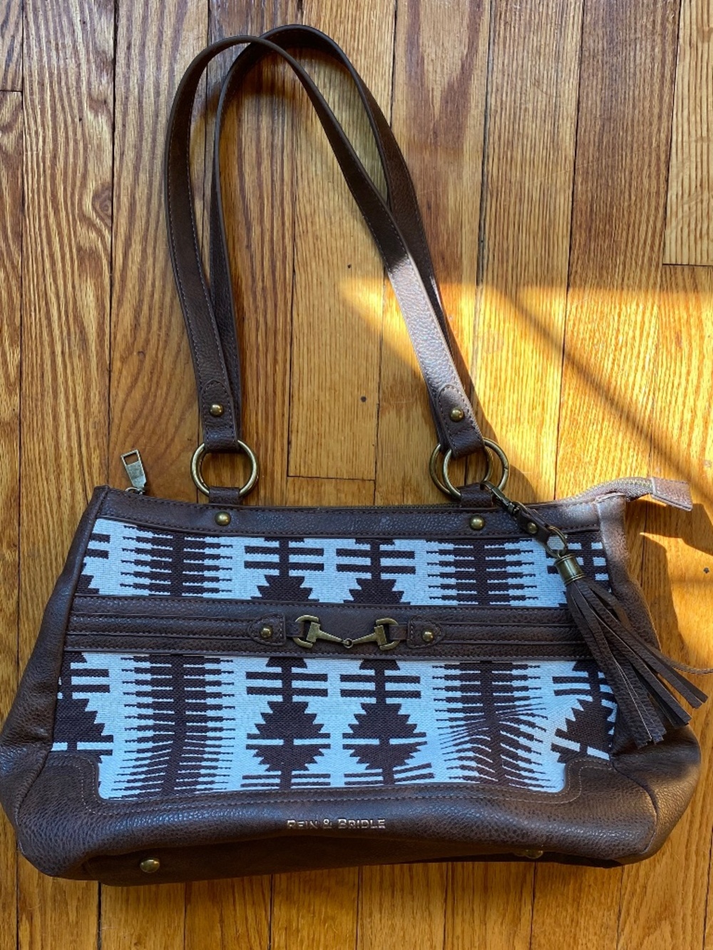 Rein & Bridle Brown Faux Leather Southwestern Tapestry Horse Bit Shoulder Bag